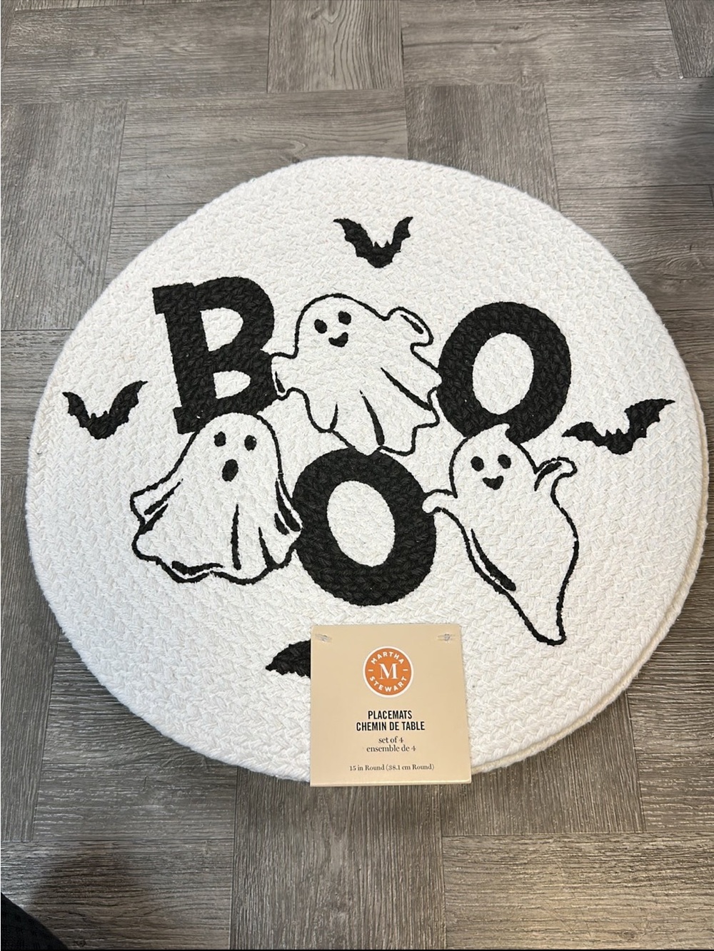 Martha Stewart White & Black 'Boo' Ghost Round Placemat - Halloween Party Decor